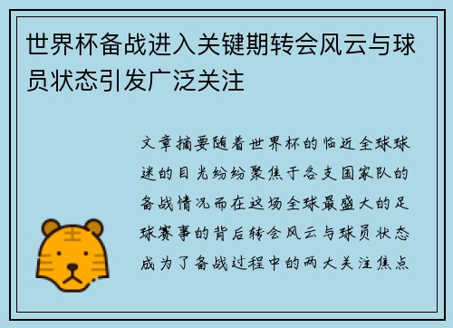 世界杯备战进入关键期转会风云与球员状态引发广泛关注